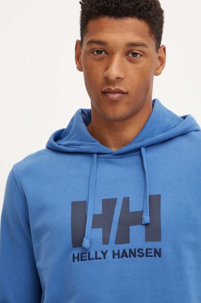 Бавовняна кофта Helly Hansen чоловіча з капюшоном з аплікацією колір блакитний фото 4
