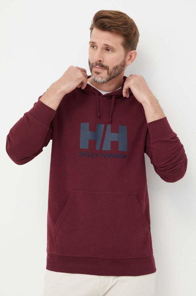 Бавовняна кофта Helly Hansen чоловіча колір синій з капюшоном з аплікацією 33977-597 (3297340)