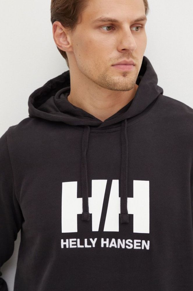 Бавовняна кофта Helly Hansen чоловіча колір чорний з капюшоном з аплікацією 33977-597 фото 4