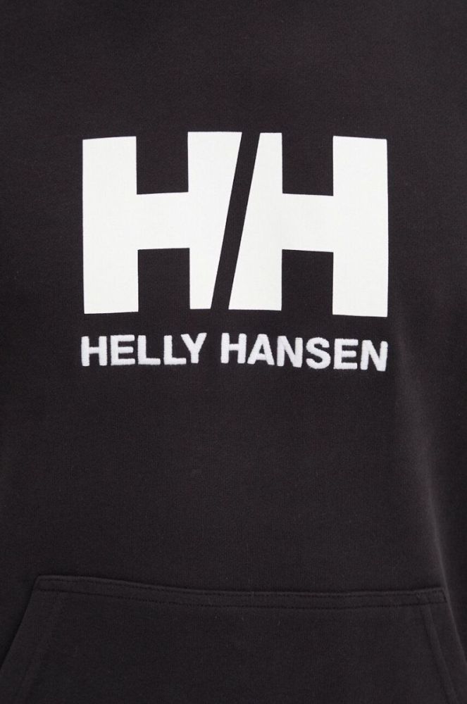Бавовняна кофта Helly Hansen чоловіча колір чорний з капюшоном з аплікацією 33977-597 фото 5