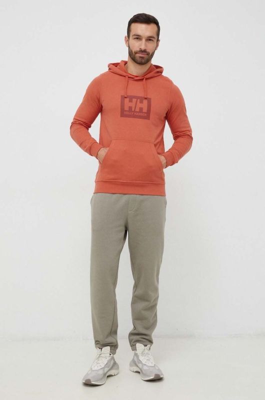 Бавовняна кофта Helly Hansen колір помаранчевий з капюшоном з принтом 53289-597 фото 2