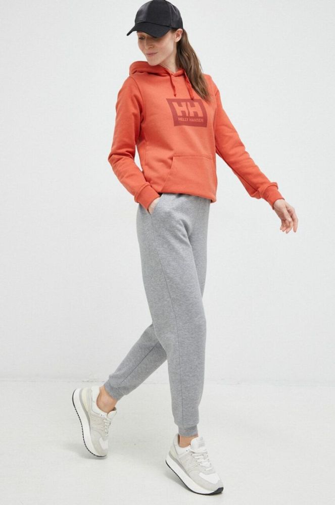 Бавовняна кофта Helly Hansen колір помаранчевий з капюшоном з принтом 53289-597 фото 3