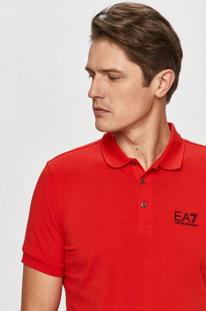Поло EA7 Emporio Armani чоловіче колір червоний гладкий фото 4