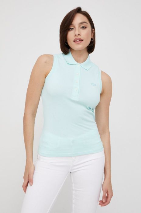 Топ Lacoste жіночий колір бірюзовий з коміром