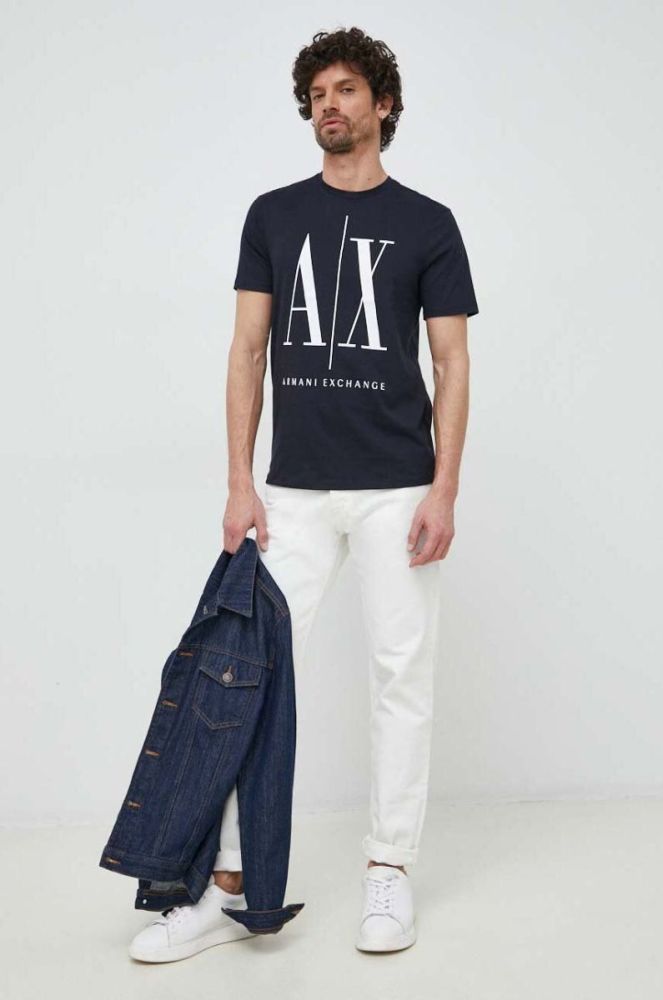 Бавовняна футболка Armani Exchange Колір синій з принтом колір темно-синій фото 2