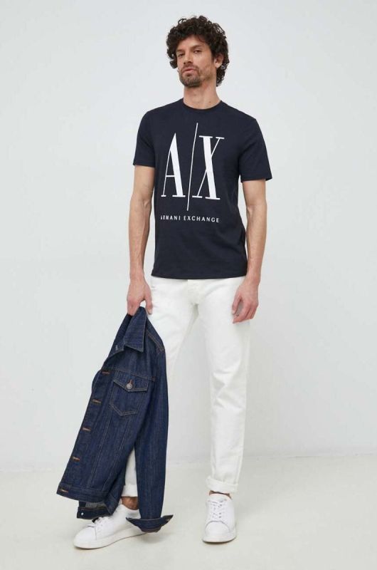 Бавовняна футболка Armani Exchange Колір синій з принтом колір темно-синій фото 2