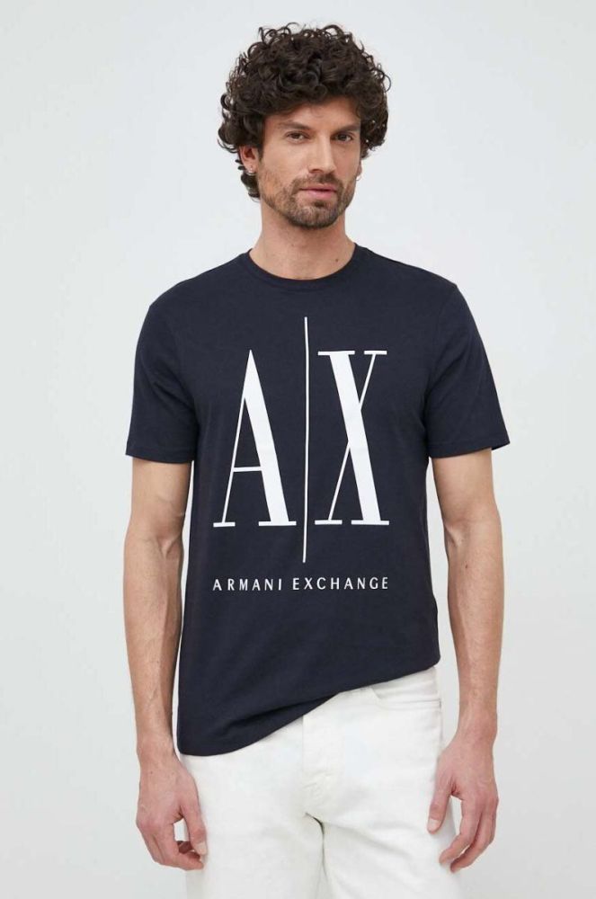 Бавовняна футболка Armani Exchange Колір синій з принтом колір темно-синій фото 4