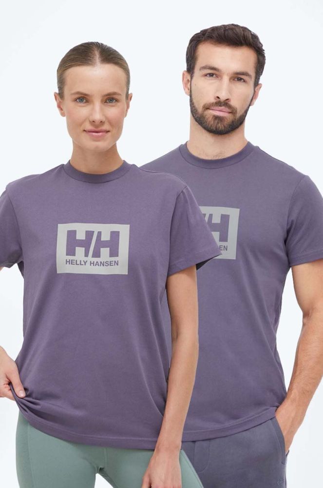 Бавовняна футболка Helly Hansen колір фіолетовий з принтом 53285-096