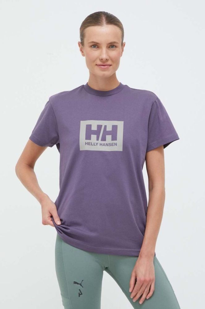 Бавовняна футболка Helly Hansen колір фіолетовий з принтом 53285-096 фото 3