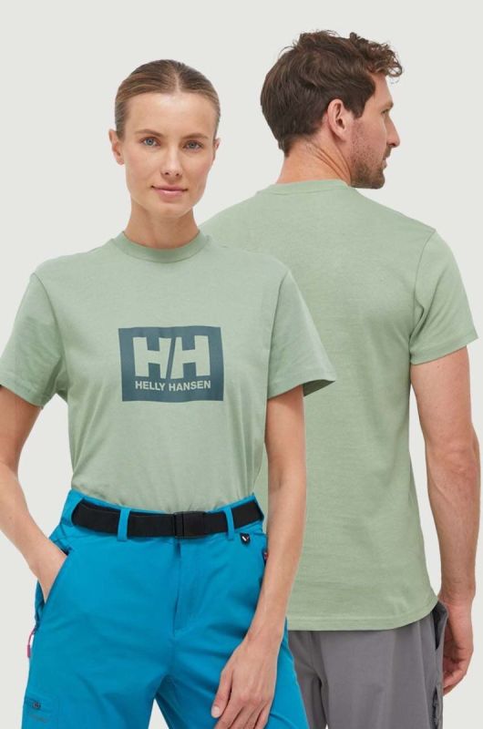 Бавовняна футболка Helly Hansen колір зелений з принтом 53285-096 (3448885)