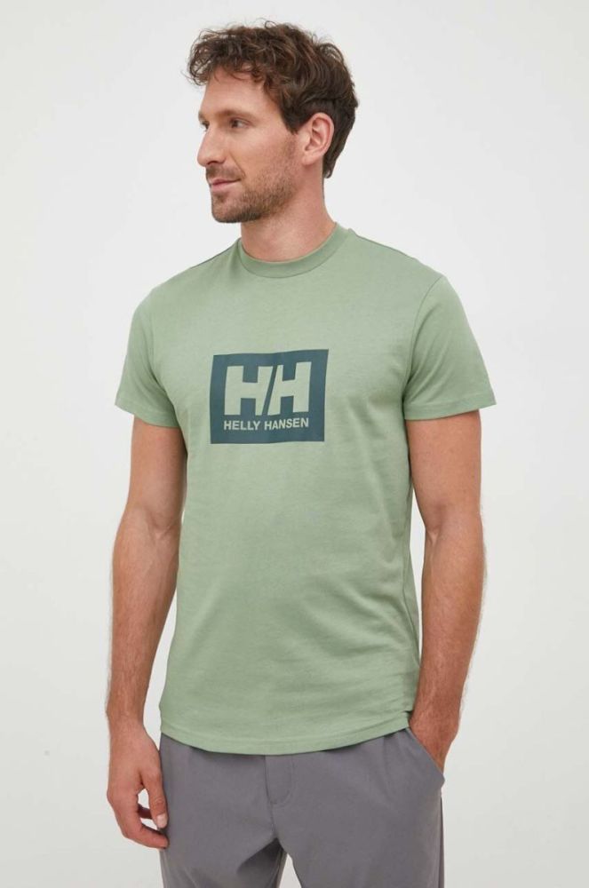 Бавовняна футболка Helly Hansen колір зелений з принтом 53285-096 (3448885) фото 2