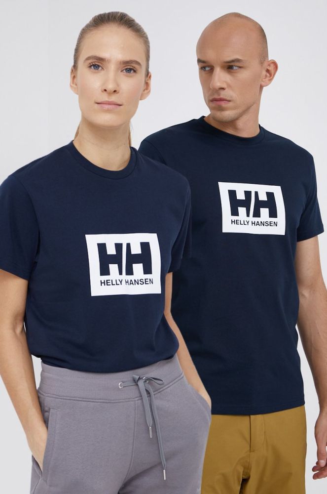 Бавовняна футболка Helly Hansen колір синій з принтом 53285-096