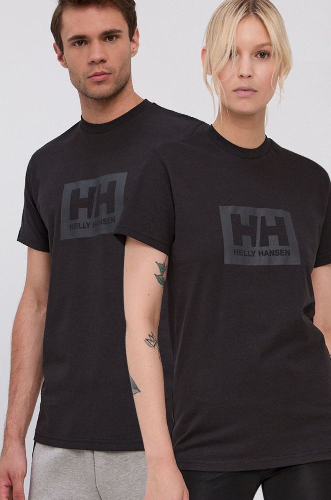 Бавовняна футболка Helly Hansen колір чорний з принтом 53285-096