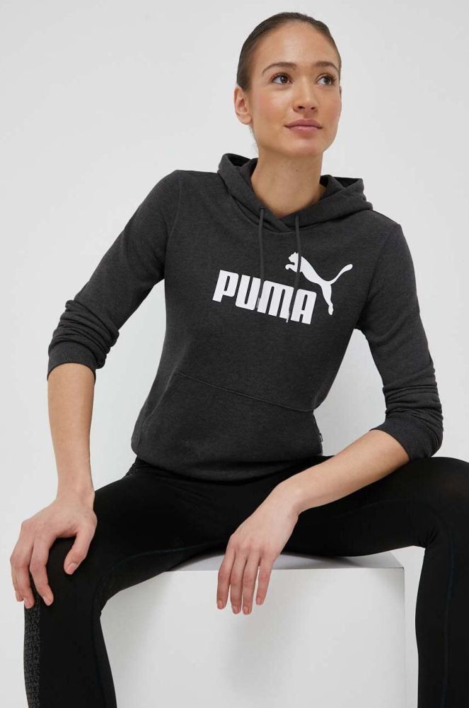 Кофта Puma жіноча колір сірий з капюшоном з принтом (3168207)