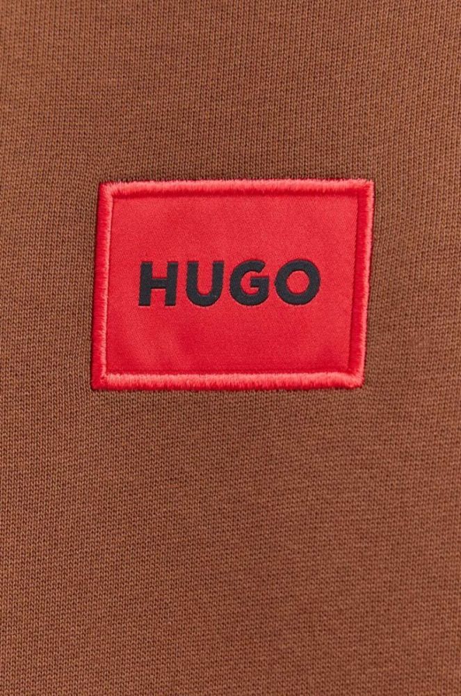 Бавовняна кофта HUGO чоловіча колір коричневий з аплікацією фото 6