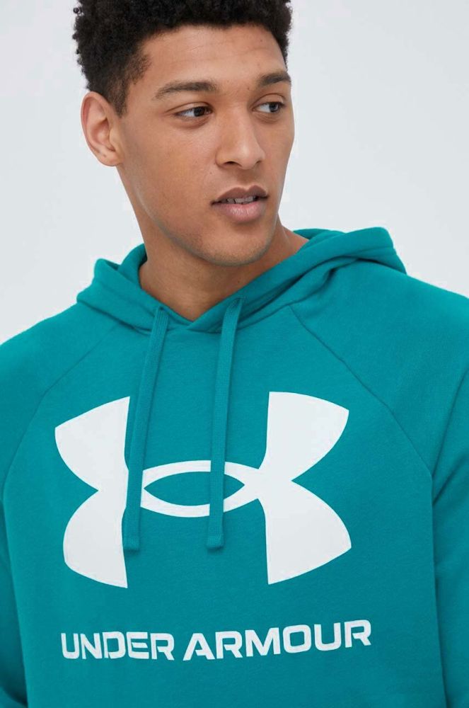 Кофта Under Armour чоловіча колір зелений з капюшоном з принтом 1357093-652