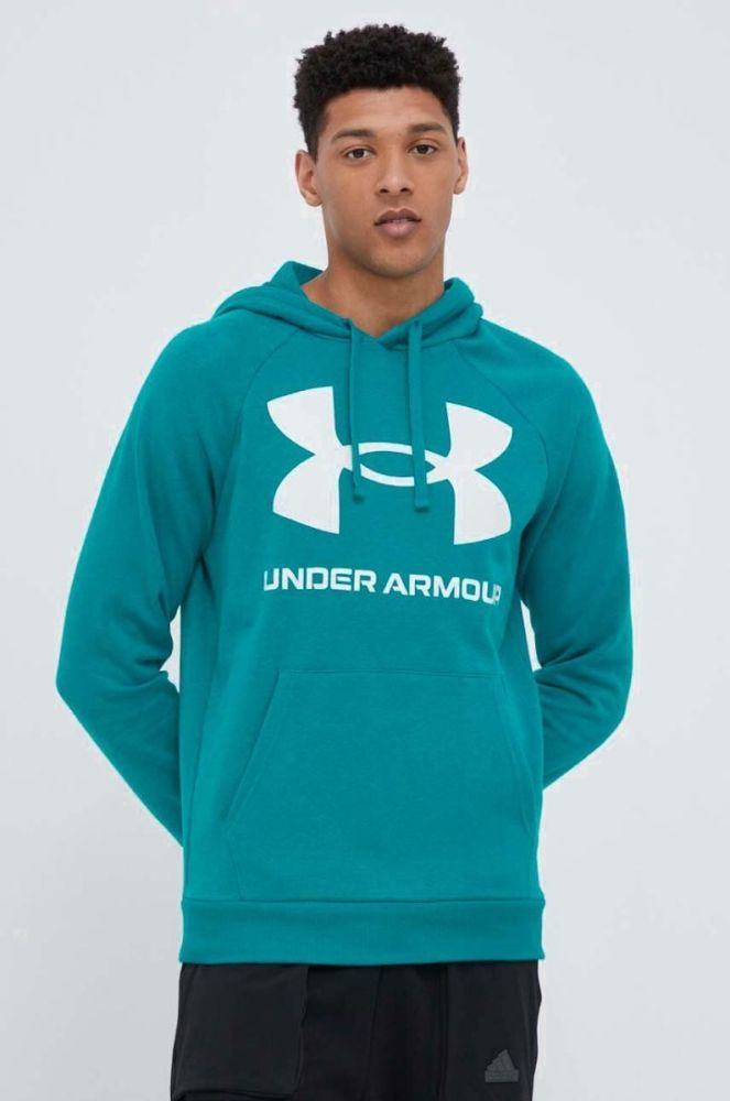 Кофта Under Armour чоловіча колір зелений з капюшоном з принтом 1357093-652 фото 4