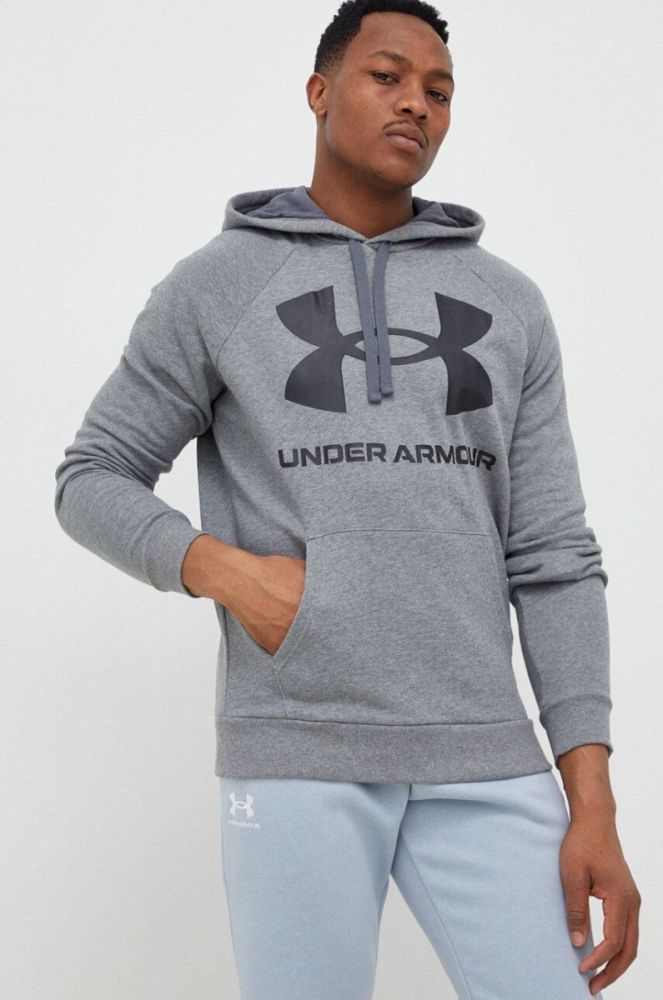 Кофта Under Armour чоловіча колір сірий з капюшоном з принтом 1357093-652 (3034965) фото 4