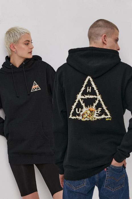 Кофта HUF колір чорний з принтом (1484394)