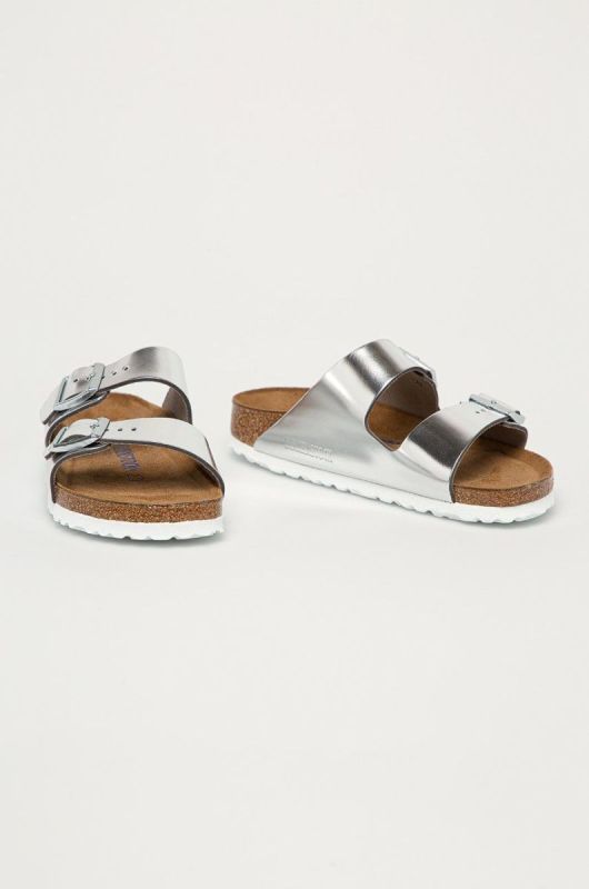 Кожаные шлепанцы Birkenstock Arizona SFB цвет серебряный фото 2