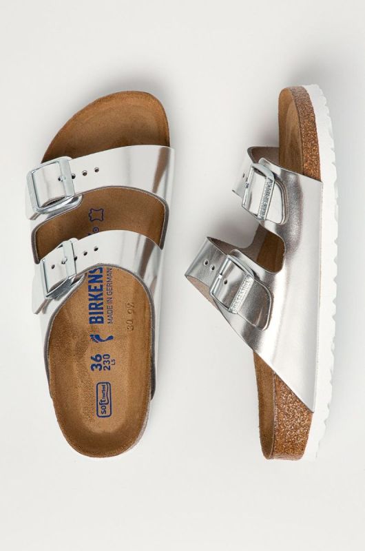 Шкіряні шльопанці Birkenstock Arizona SFB колір срібний фото 4