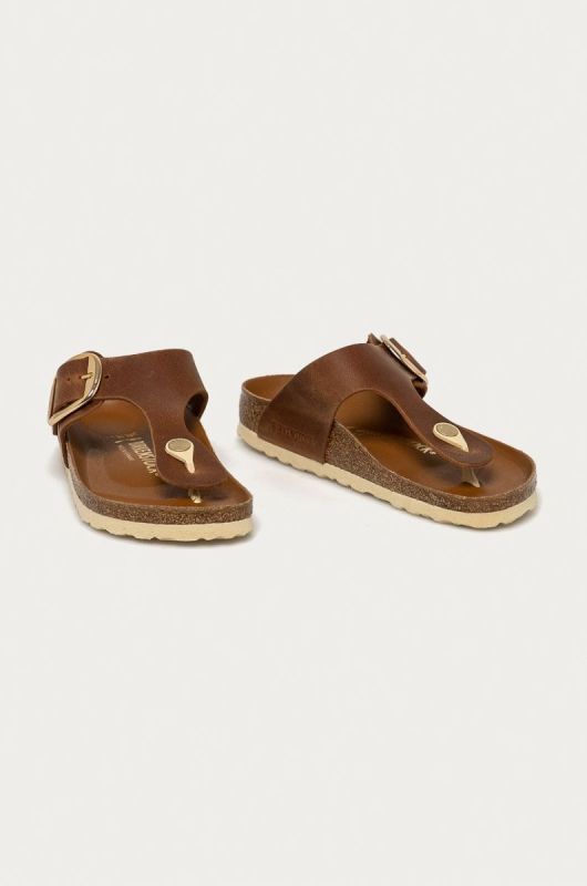 Шкіряні в'єтнамки Birkenstock жіночі колір коричневий на плоскому ходу 1018785-Cognac фото 2