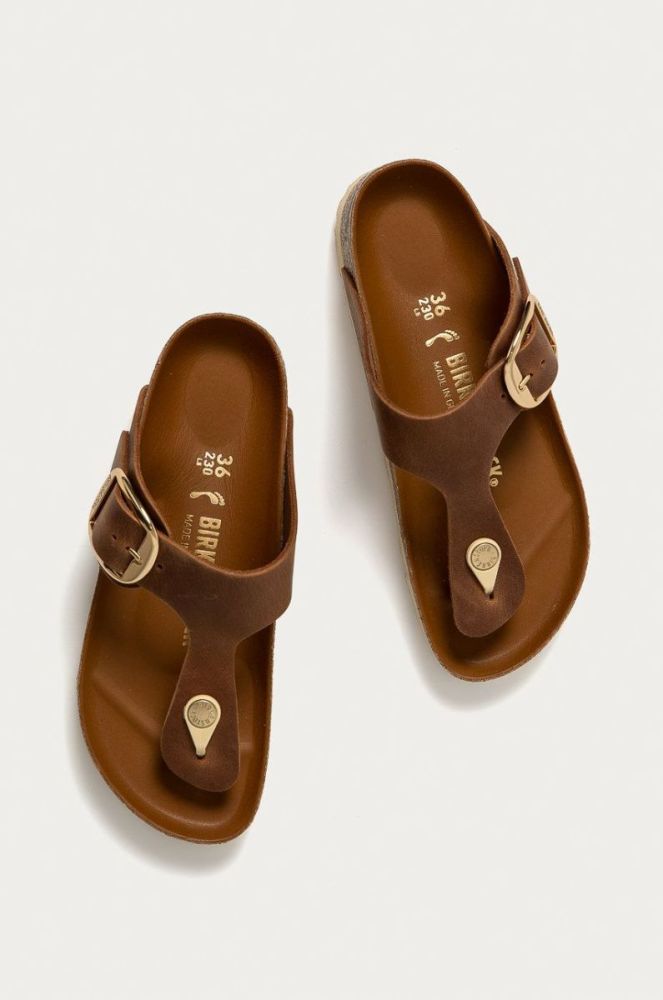 Шкіряні в'єтнамки Birkenstock жіночі колір коричневий на плоскому ходу 1018785-Cognac фото 3