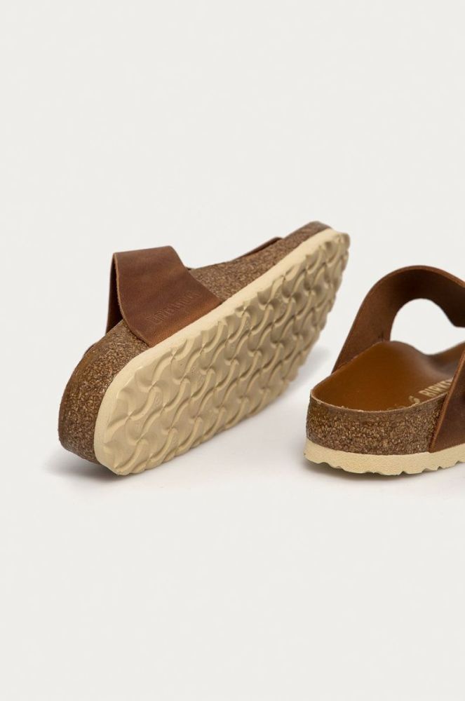 Шкіряні в'єтнамки Birkenstock жіночі колір коричневий на плоскому ходу 1018785-Cognac фото 4