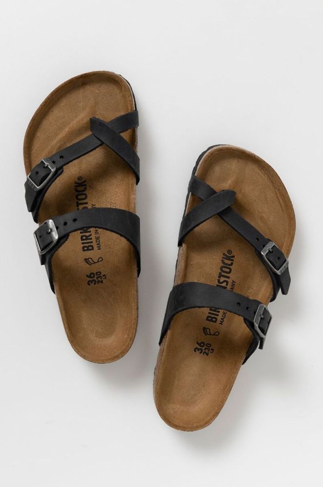 Шкіряні шльопанці Birkenstock жіночі колір чорний на плоскому ходу Regular Width 171481-Schwarz фото 2