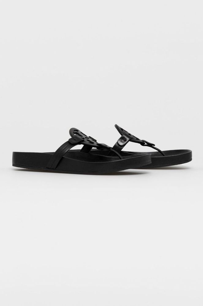Шкіряні в'єтнамки Tory Burch жіночі колір чорний на плоскому ходу (1436004) фото 2