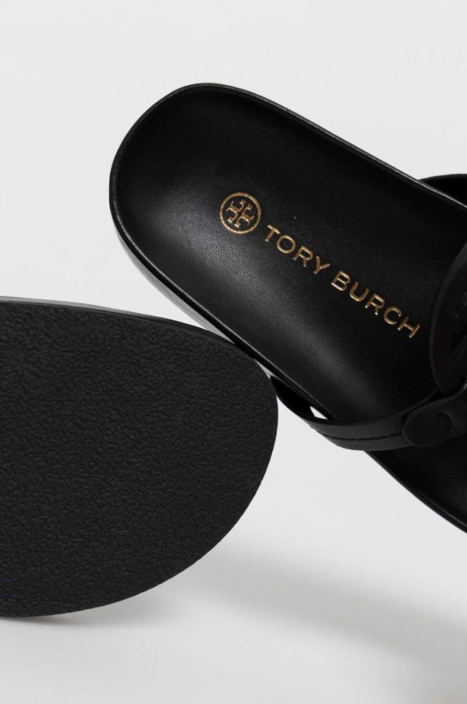 Шкіряні в'єтнамки Tory Burch жіночі колір чорний на плоскому ходу (1436004) фото 3
