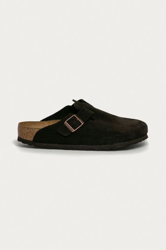 Замшеві шльопанці Birkenstock Boston колір коричневий