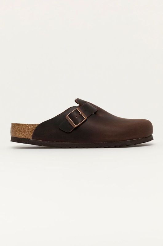 Шкіряні шльопанці Birkenstock чоловічі колір коричневий Regular Width 860131-Habana