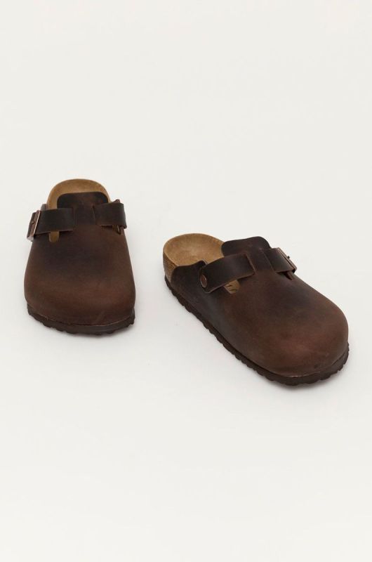 Шкіряні шльопанці Birkenstock чоловічі колір коричневий Regular Width 860131-Habana фото 2