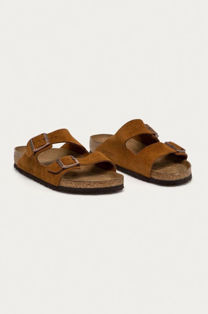 Шкіряні шльопанці Birkenstock Arizona чоловічі колір коричневий 1009526 фото 2