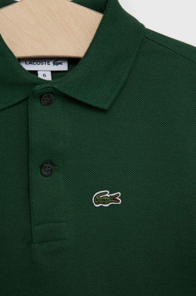 Дитяче бавовняне поло Lacoste колір зелений однотонний фото 3
