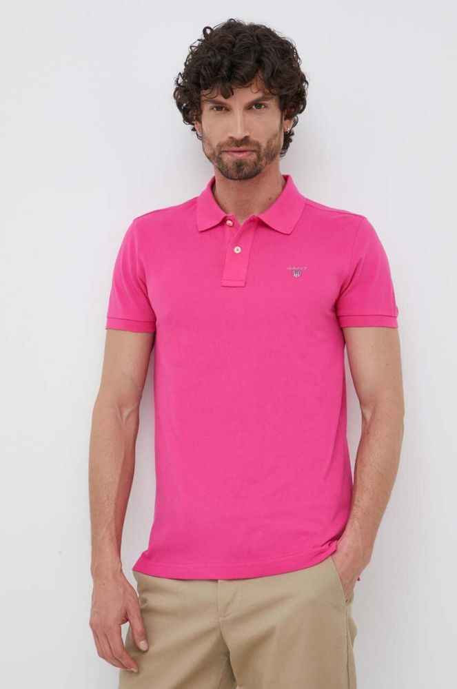 Бавовняне поло Gant колір рожевий однотонний (3102085)