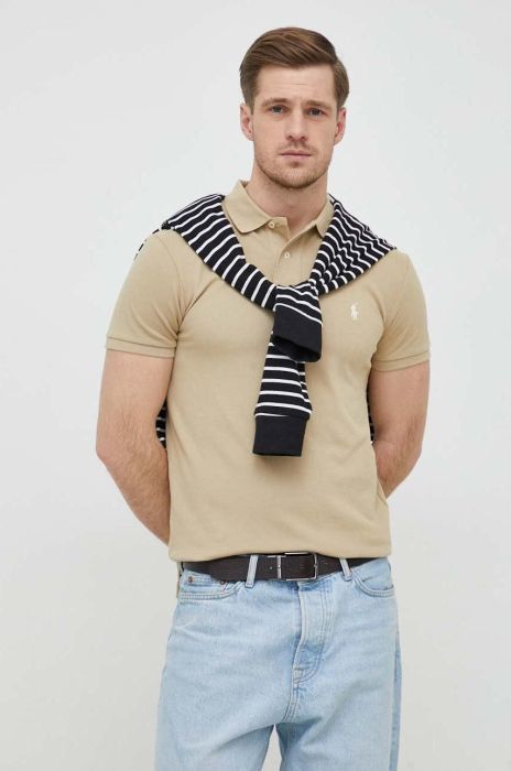 Бавовняне поло Polo Ralph Lauren колір бежевий однотонний (3008165)