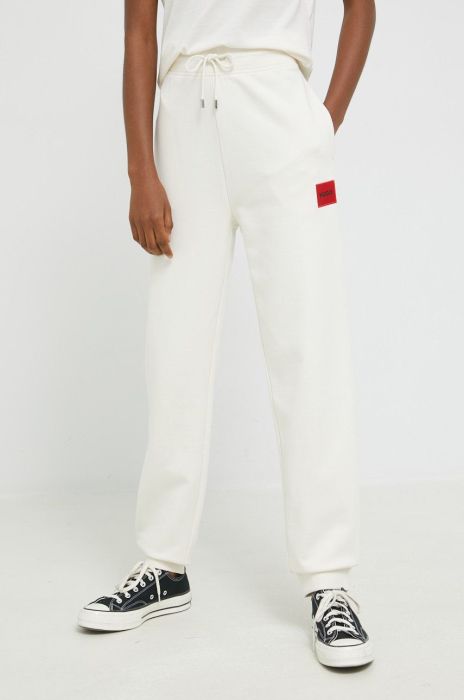 Штани HUGO жіночі колір бежевий однотонні