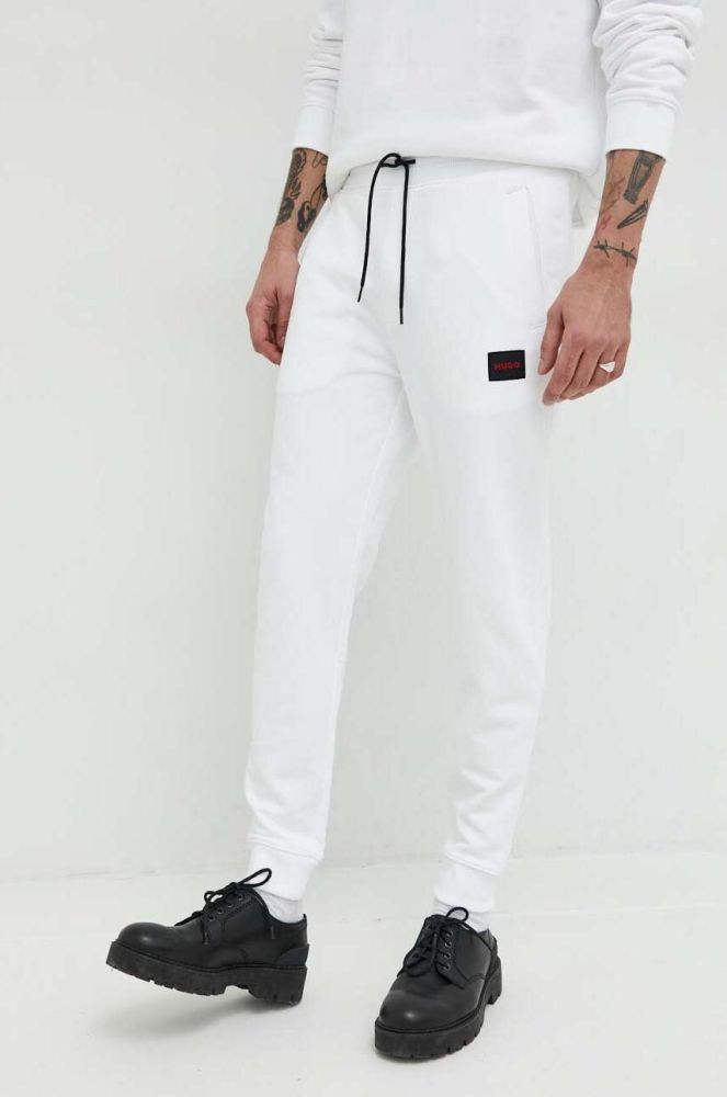 Бавовняні спортивні штани HUGO чоловічі колір білий однотонні