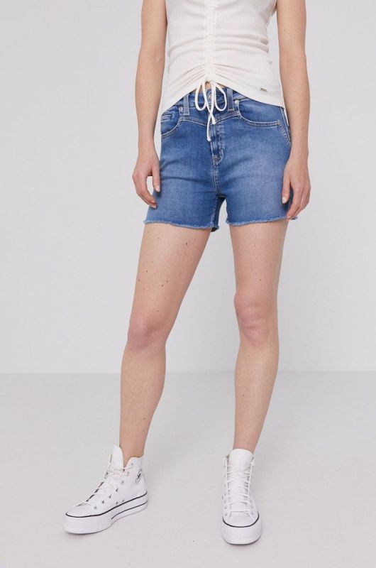 Джинсові шорти Pepe Jeans Mary Archive жіночі гладкі висока посадка колір блакитний