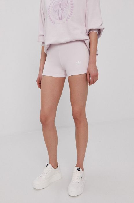 Шорти adidas Originals BOOTY H56463 жіночі колір рожевий гладкі висока посадка H56463-PEAAME