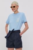 Шорти Tommy Jeans жіночі колір синій гладкі висока посадка