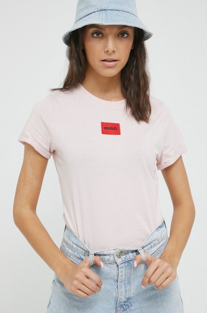 Бавовняна футболка HUGO колір рожевий (2569649)