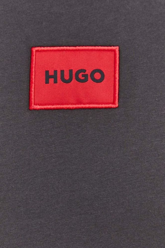 Бавовняна футболка HUGO колір сірий з аплікацією фото 5