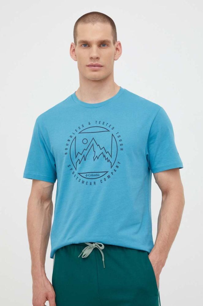 Бавовняна футболка Columbia з принтом колір блакитний (3520816)