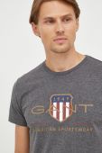 Бавовняна футболка Gant колір сірий з принтом