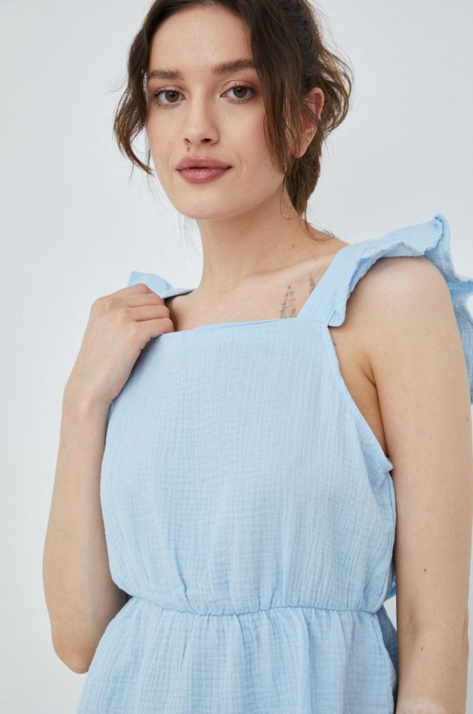 Бавовняна блузка Vero Moda жіноча однотонна колір блакитний