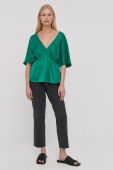 Блузка з домішкою шовку Notes du Nord жіноча колір зелений однотонна