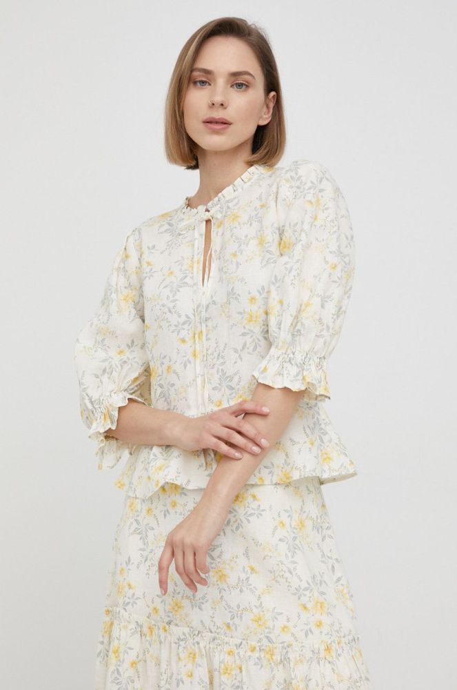 Льняна блузка Polo Ralph Lauren жіноча колір жовтий принт квіти